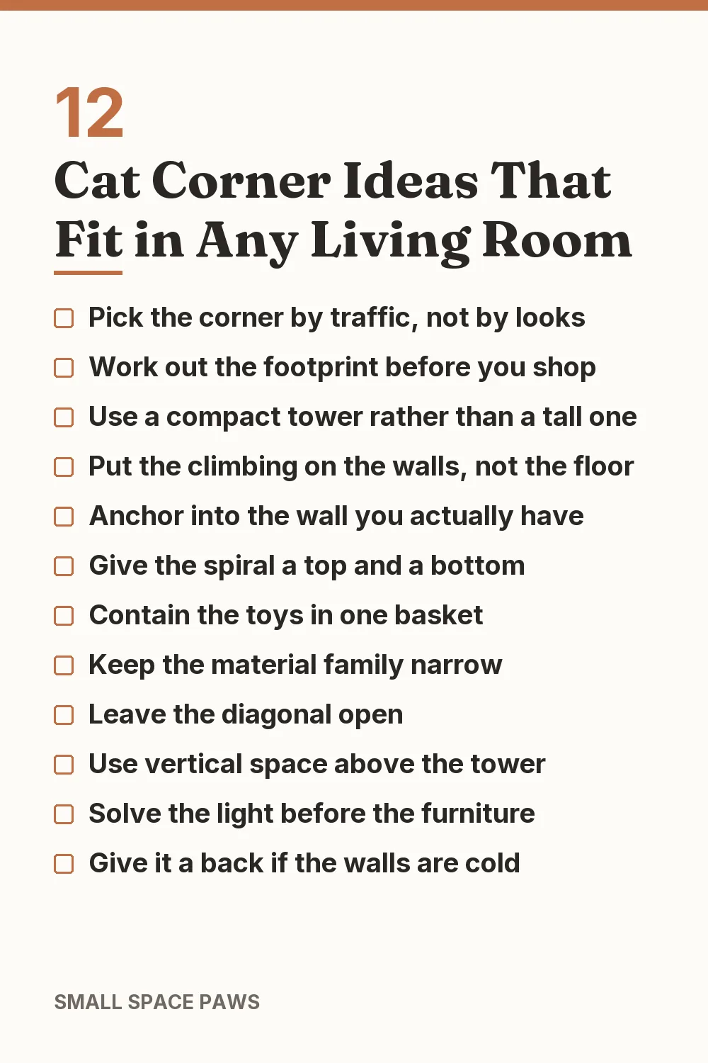 Checklist of every idea in 12 Cat Corner Ideas That Fit in Any Living Room