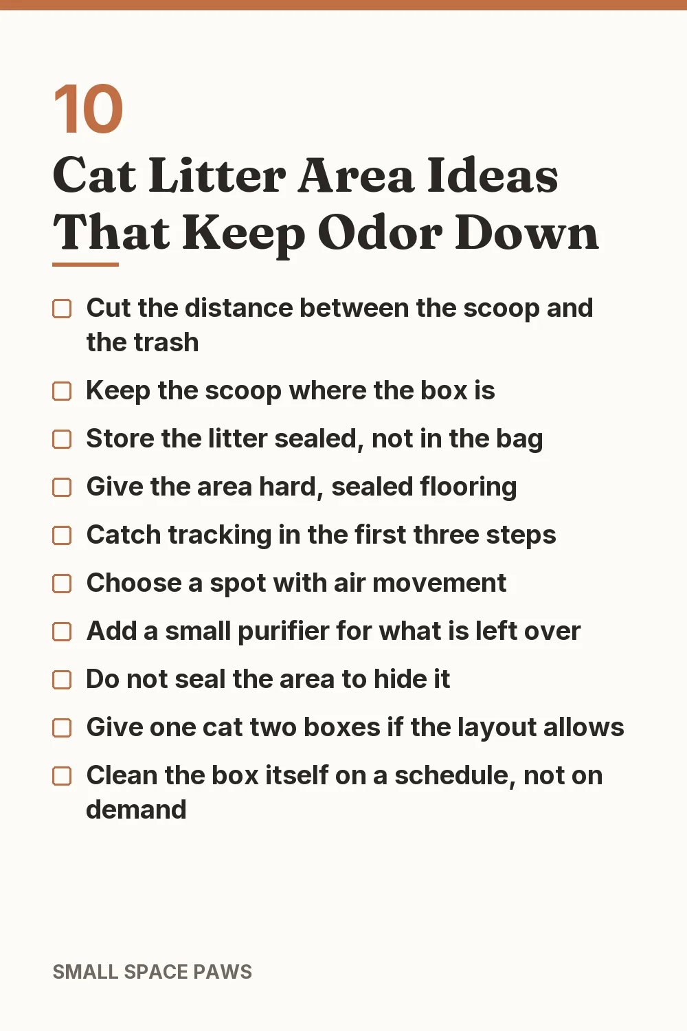 Checklist of every idea in 10 Cat Litter Area Ideas That Keep Odor Down