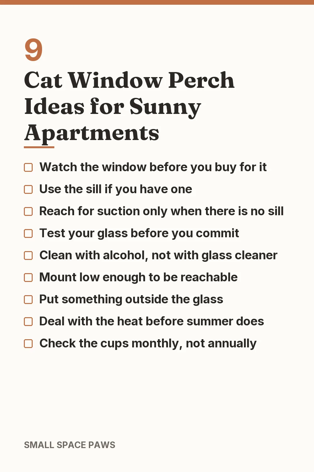 Checklist of every idea in 9 Cat Window Perch Ideas for Sunny Apartments