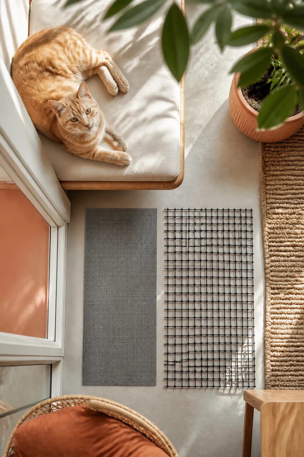 Fine fiberglass screen mesh beside thicker steel-reinforced netting, laid out for comparison
