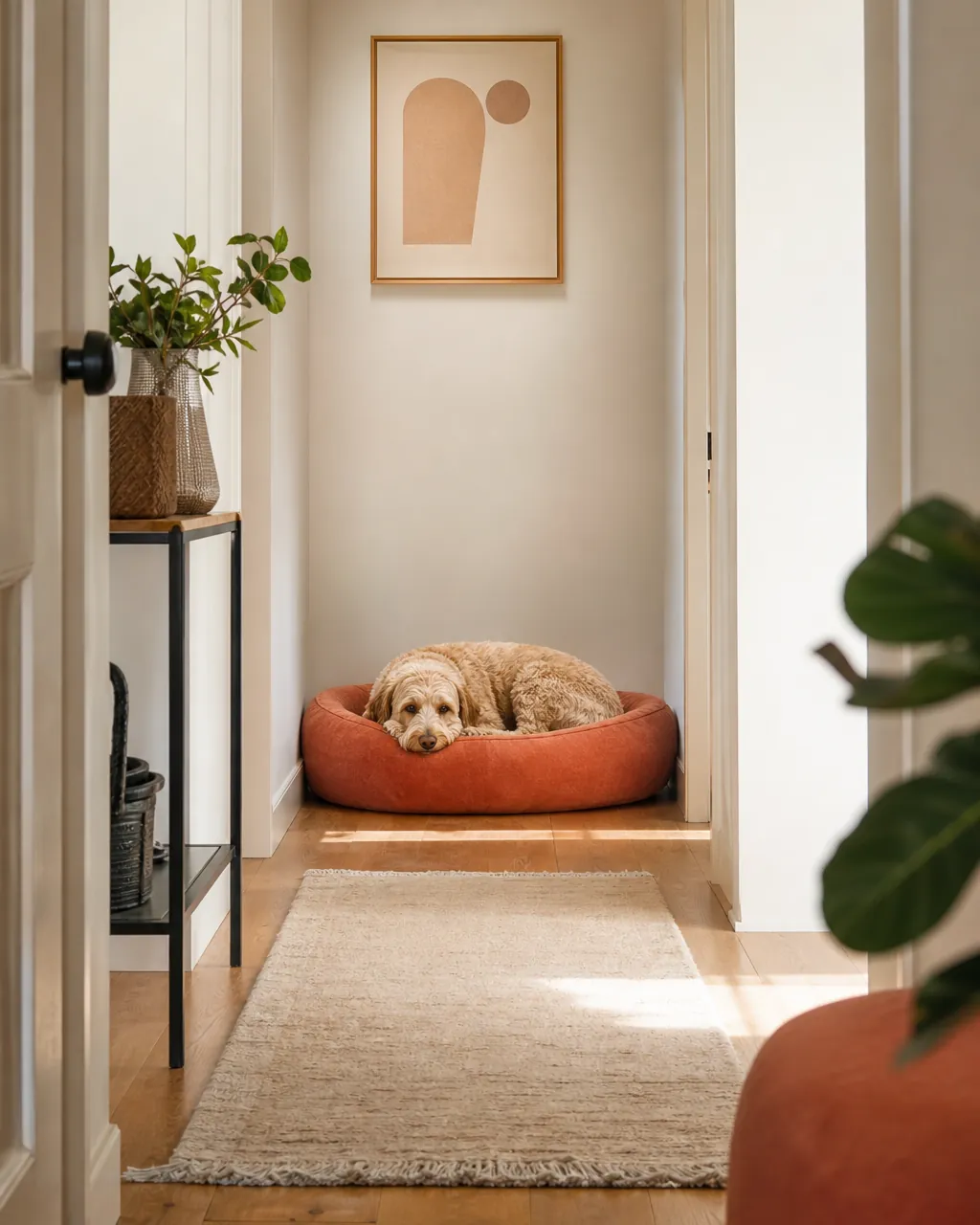 Second dog bed in a quiet hallway away from the busier living room