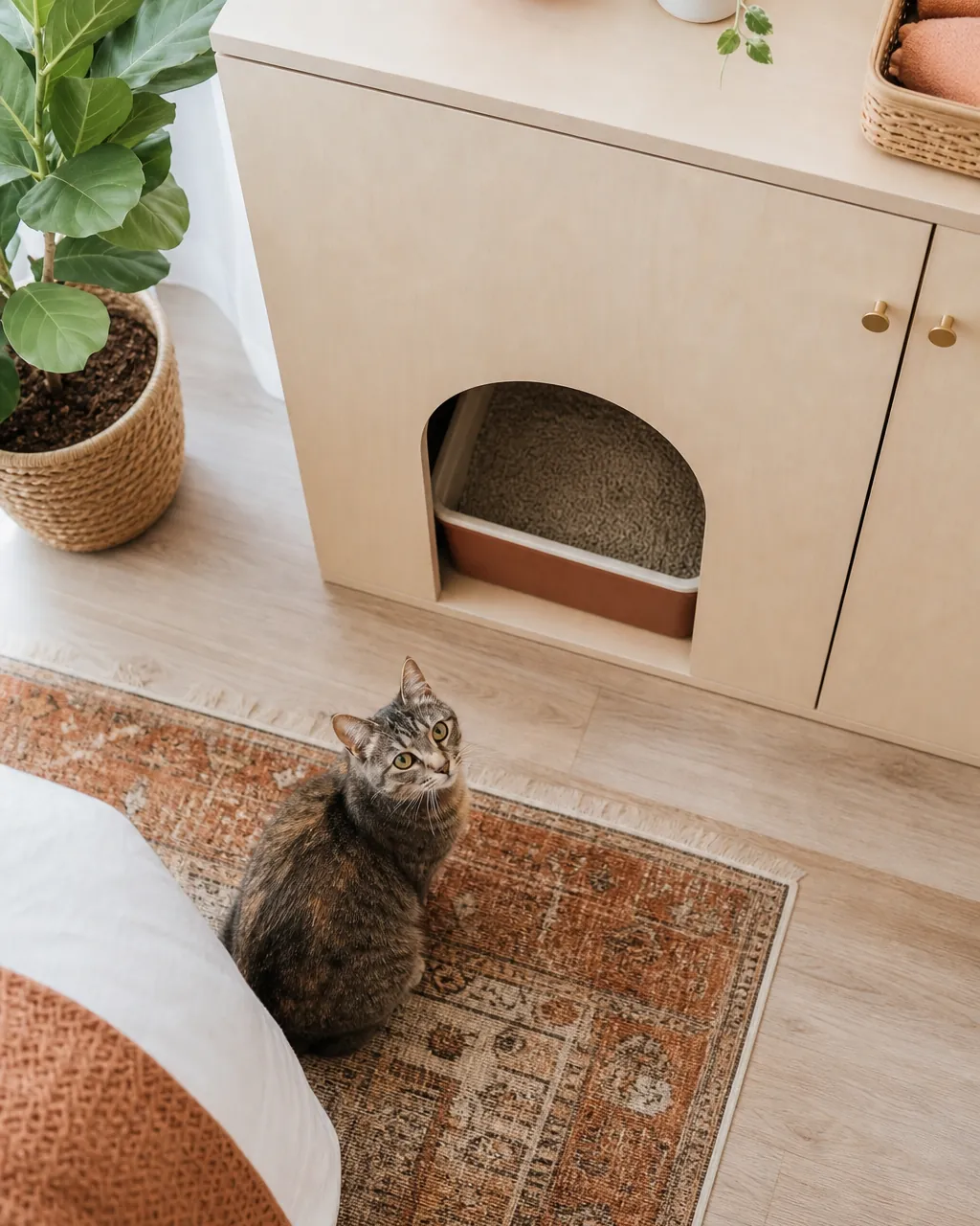 Plain cabinet with a freshly cut arched opening and smoothly sanded edges