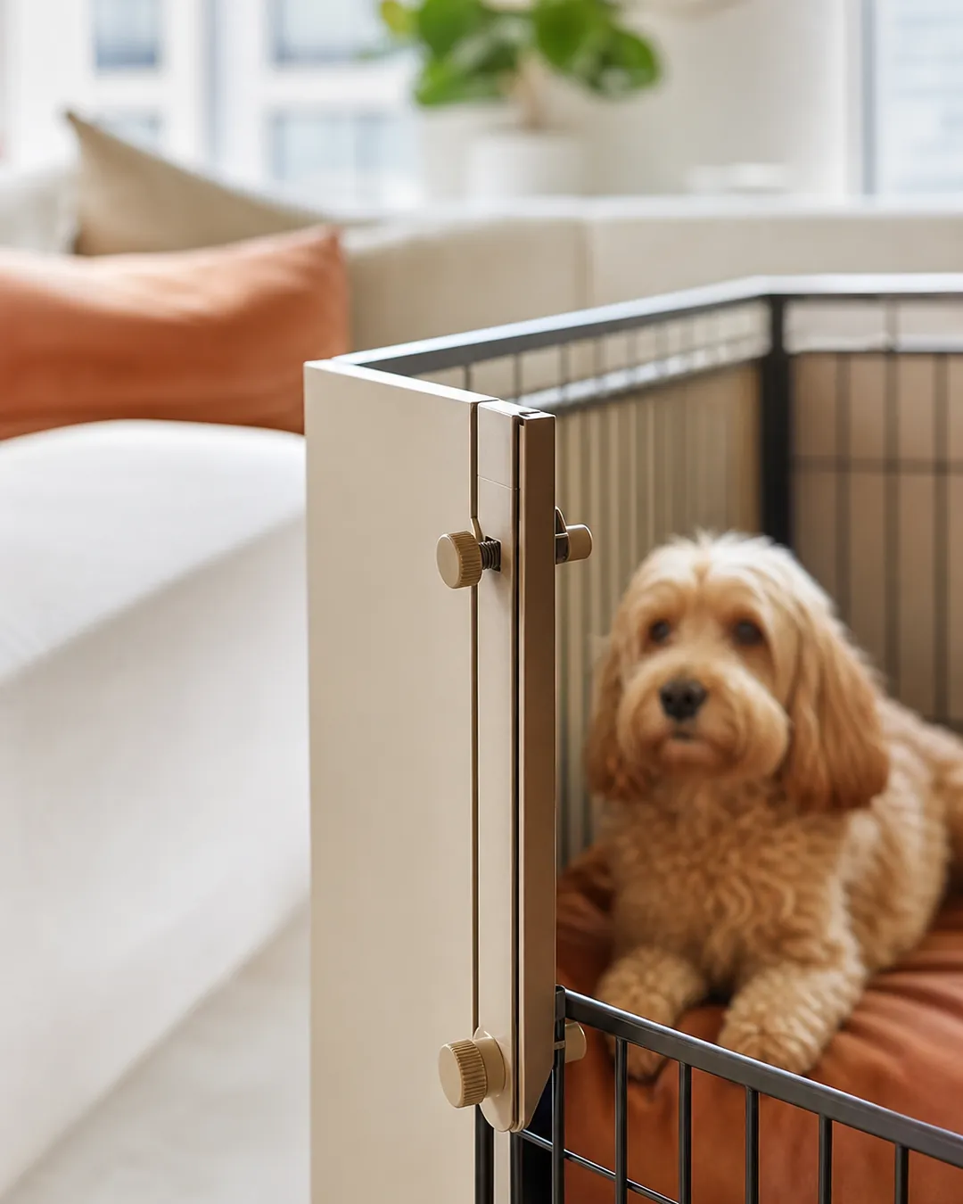 Divider panel clipped onto crate bars with its fixings clearly visible
